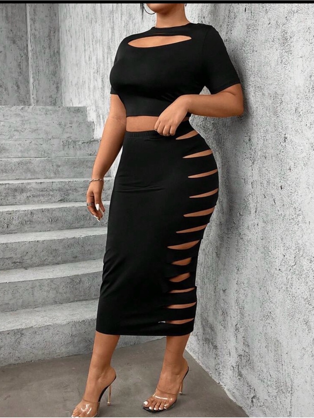 SHEIN Black Cutout Bodycon Midi Skirt